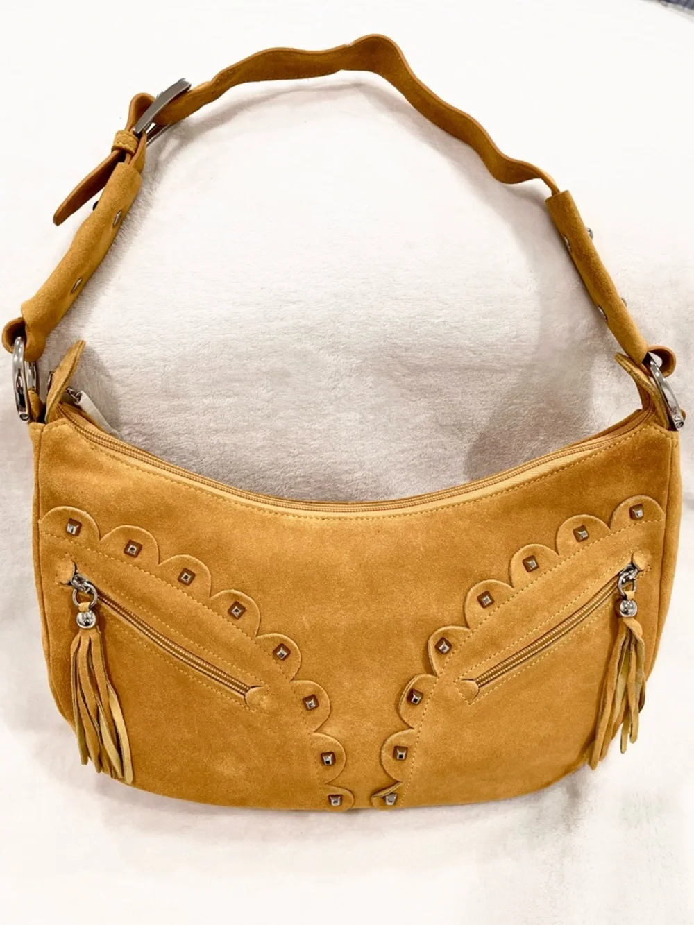 The Find Camel Suede Studded Shoulder Bag NWOT - Picture 1 of 12
